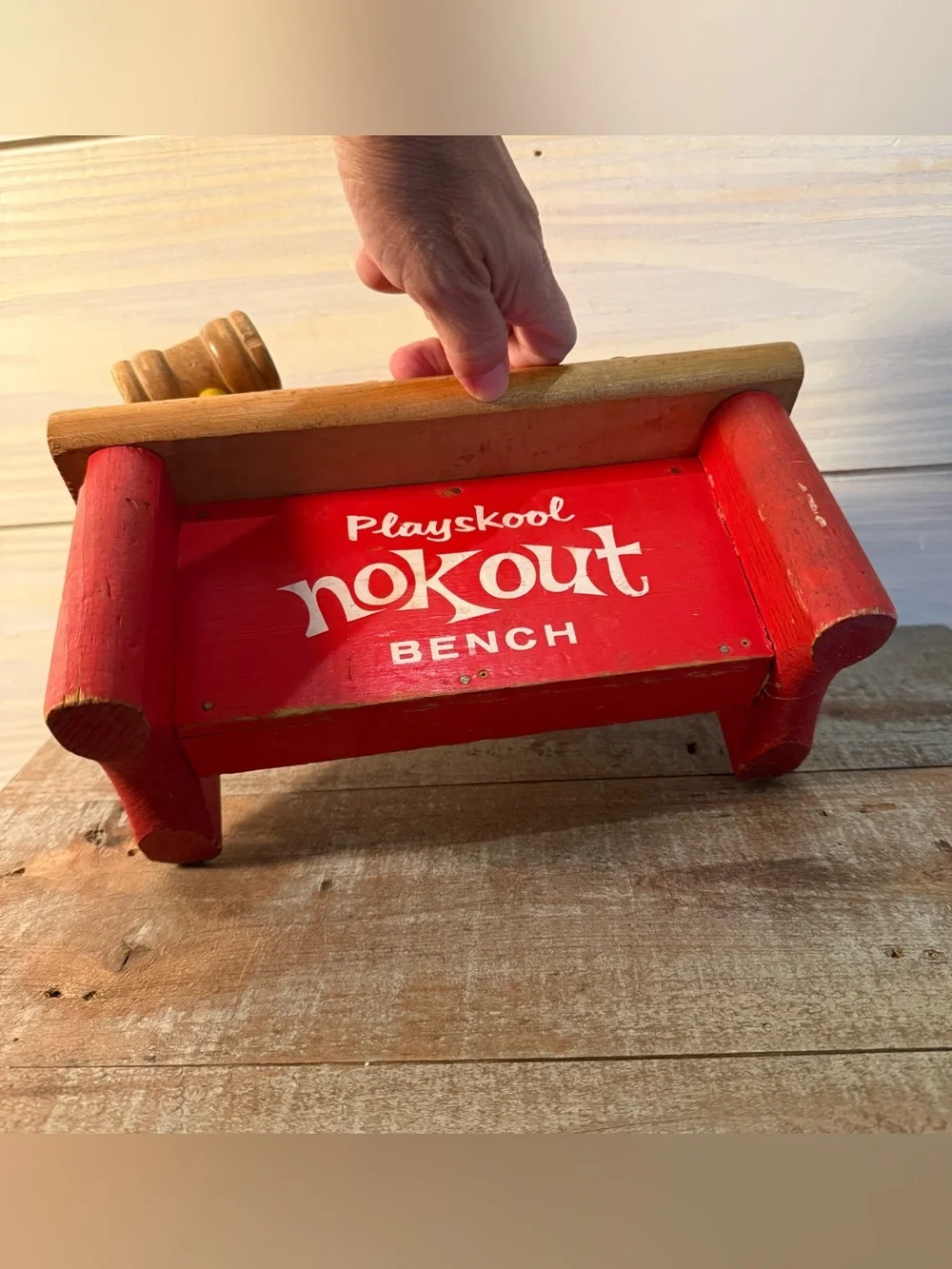 Vintage Playskool Nok Out Bench Wooden Childs Toy Pegs & Hammer Mallet
